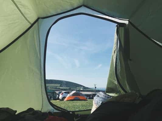 looking out a tent